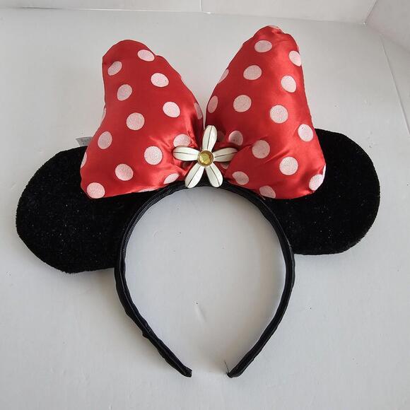Disney Parks World Minnie Mouse Classic Red White Polka Dot Bow Ears Headband - Picture 1 of 4